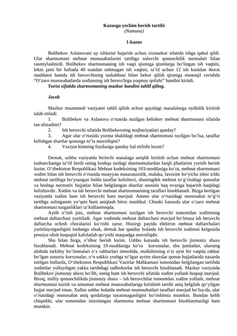 Kazusga yechim berish tartibi