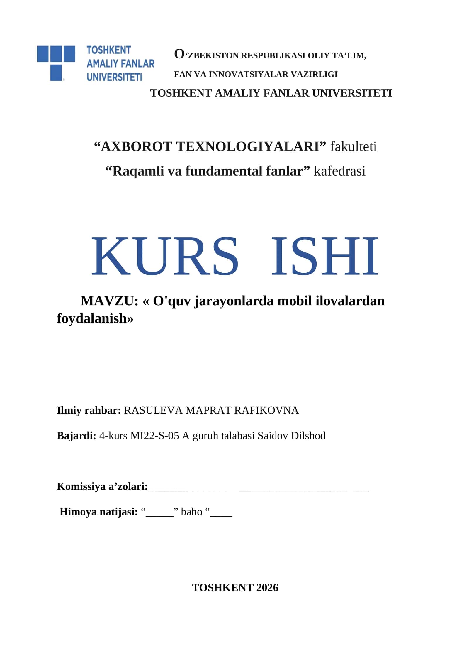 O'quv jarayonlarda mobil ilovalardan foydalanish