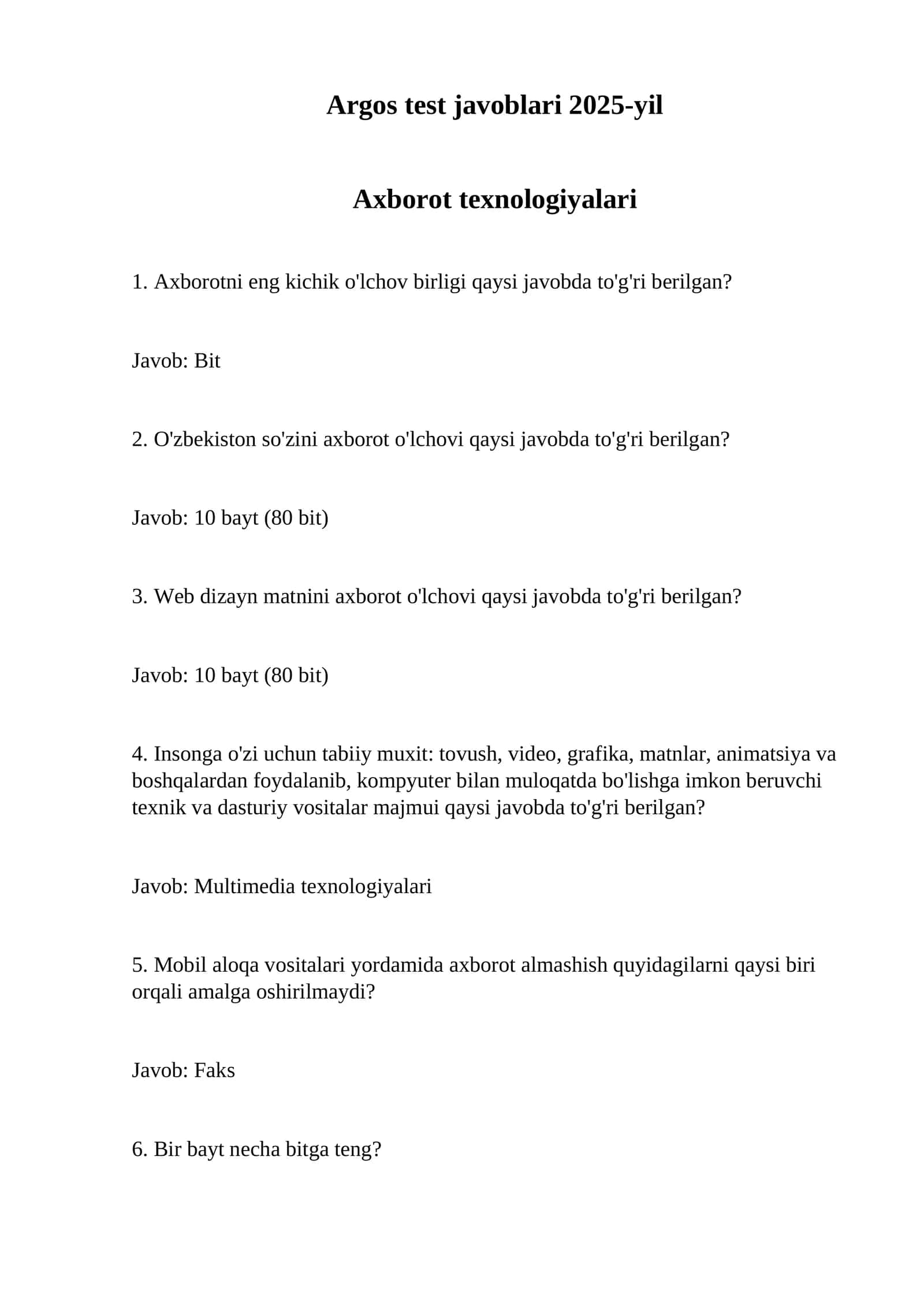 Agros test javoblari 2025