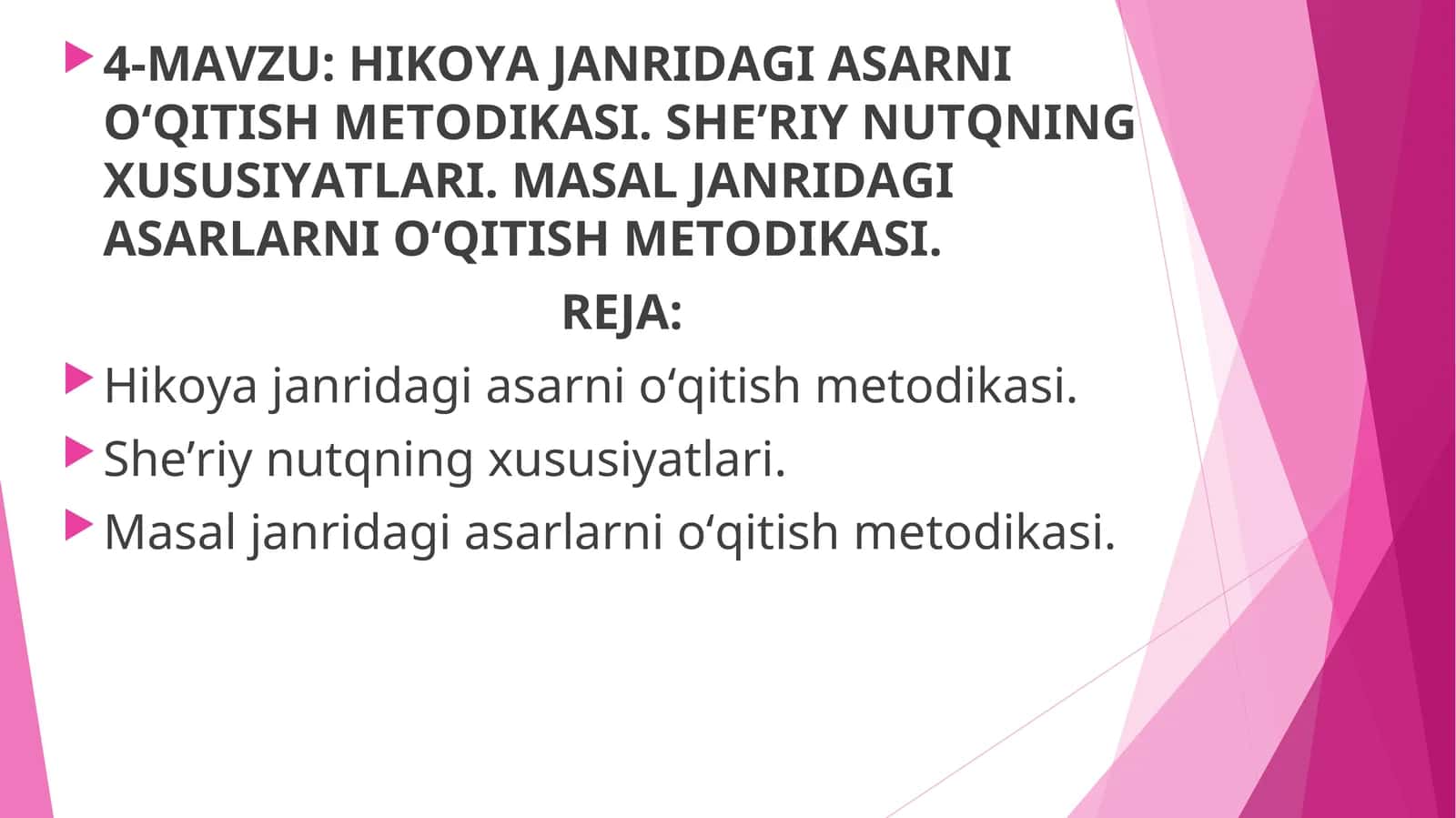 HIKOYA JANRIDAGI ASARNI O‘QITISH MЕTODIKASI. SHЕ’RIY NUTQNING XUSUSIYATLARI. MASAL JANRIDAGI ASARLARNI O‘QITISH MЕTODIKASI