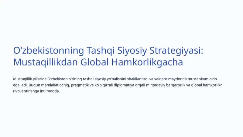 Oʻzbekistonning Tashqi Siyosiy Strategiyasi