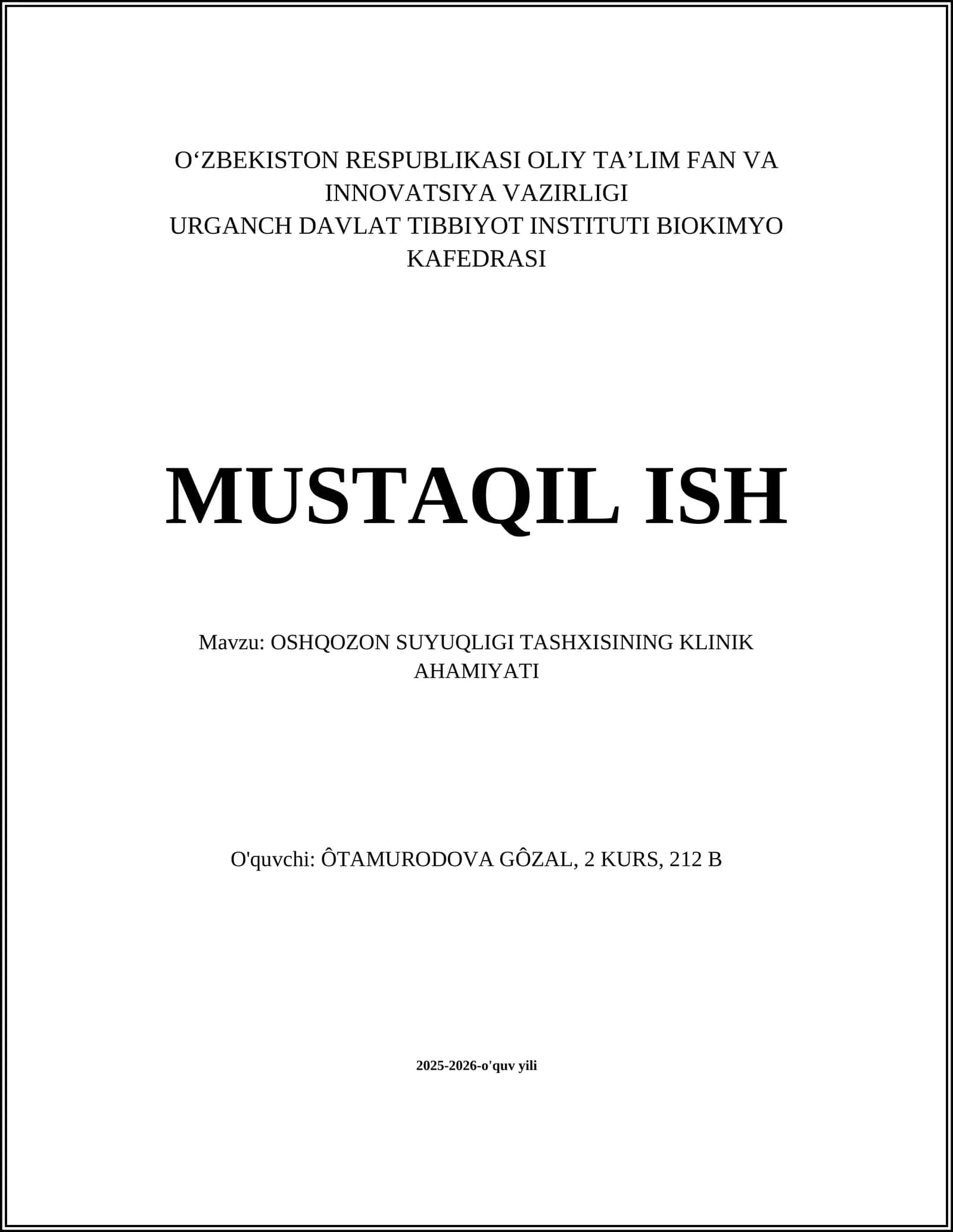 Oshqozon Suyuqligi Tashxisi