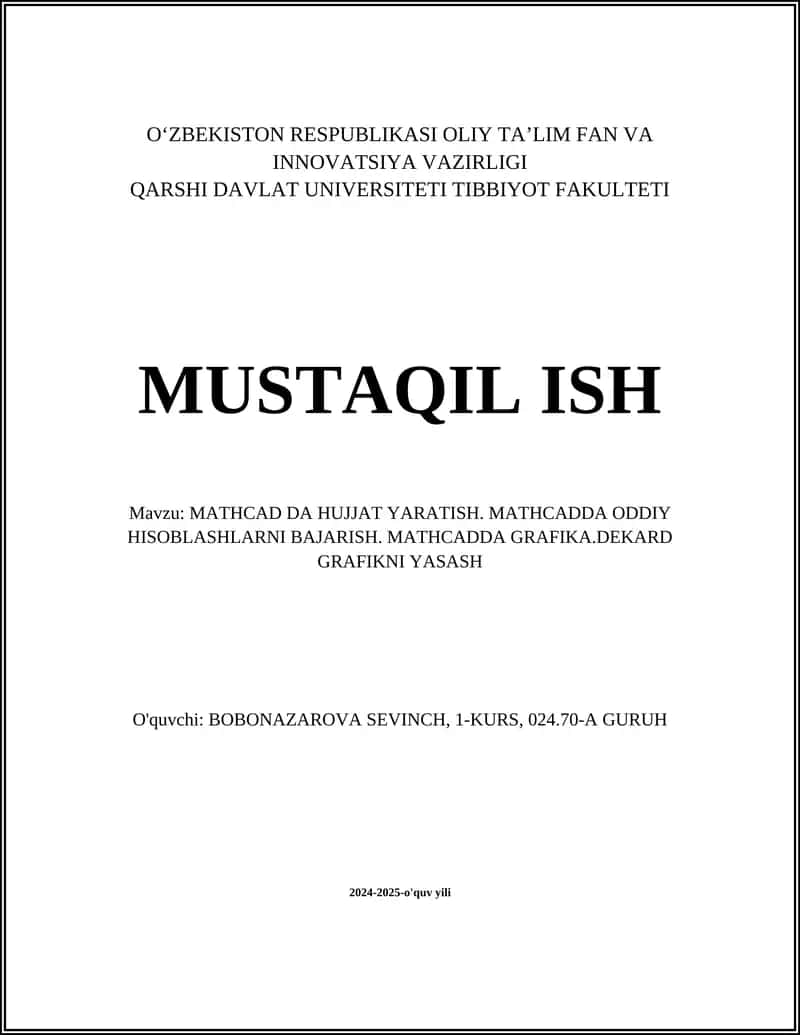 MATHCAD DA HUJJAT YARATISH