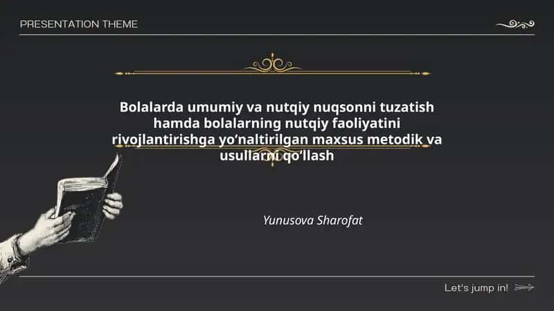 Bolalarda umumiy va nutqiy nuqsonni tuzatish hamda bolalarning nutqiy faoliyatini rivojlantirishga yoʻnaltirilgan maxsus metodik va usullarni qoʻllash