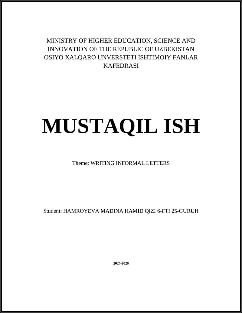 WRITING INFORMAL LETTERS
