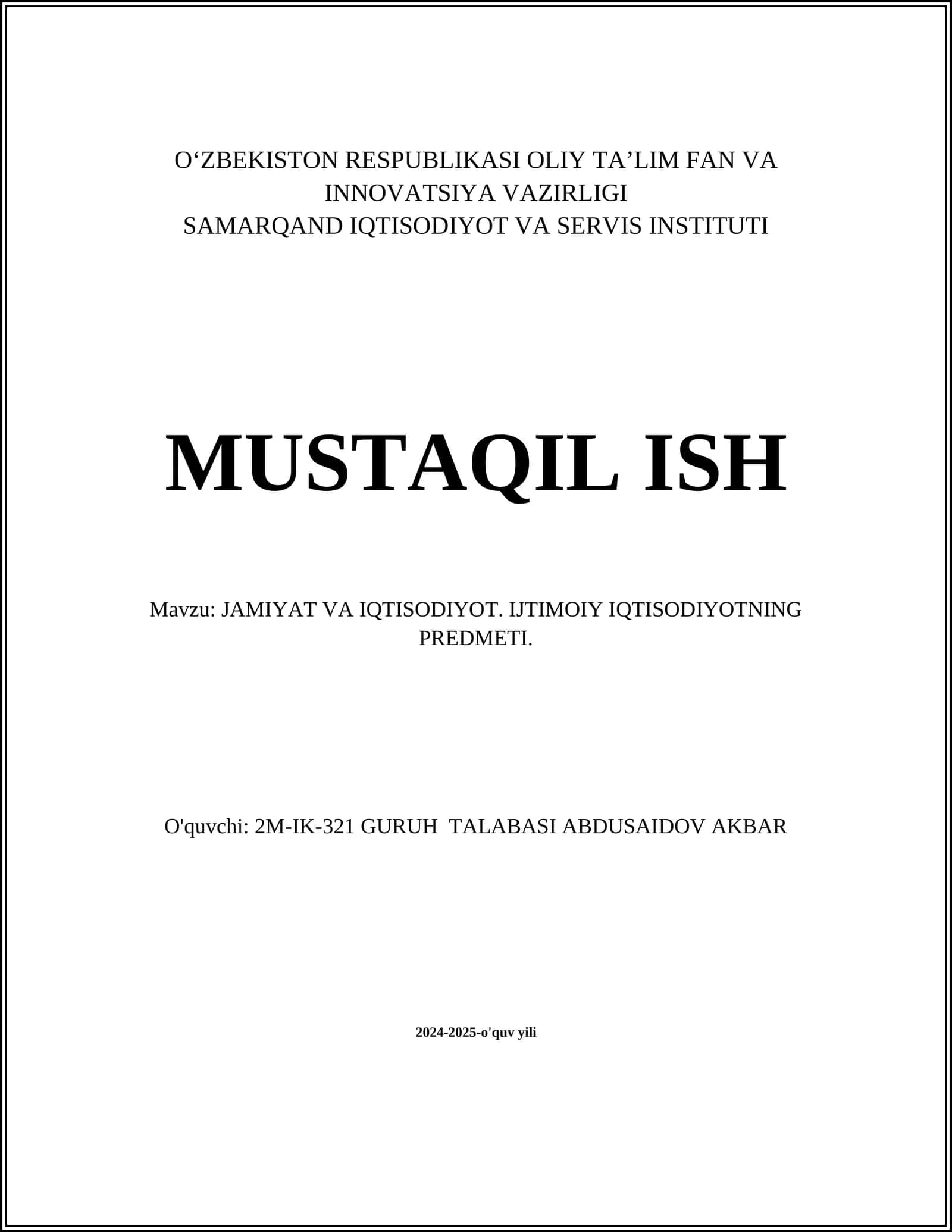 Jamiyat va iqtisodiyot tushunchalari