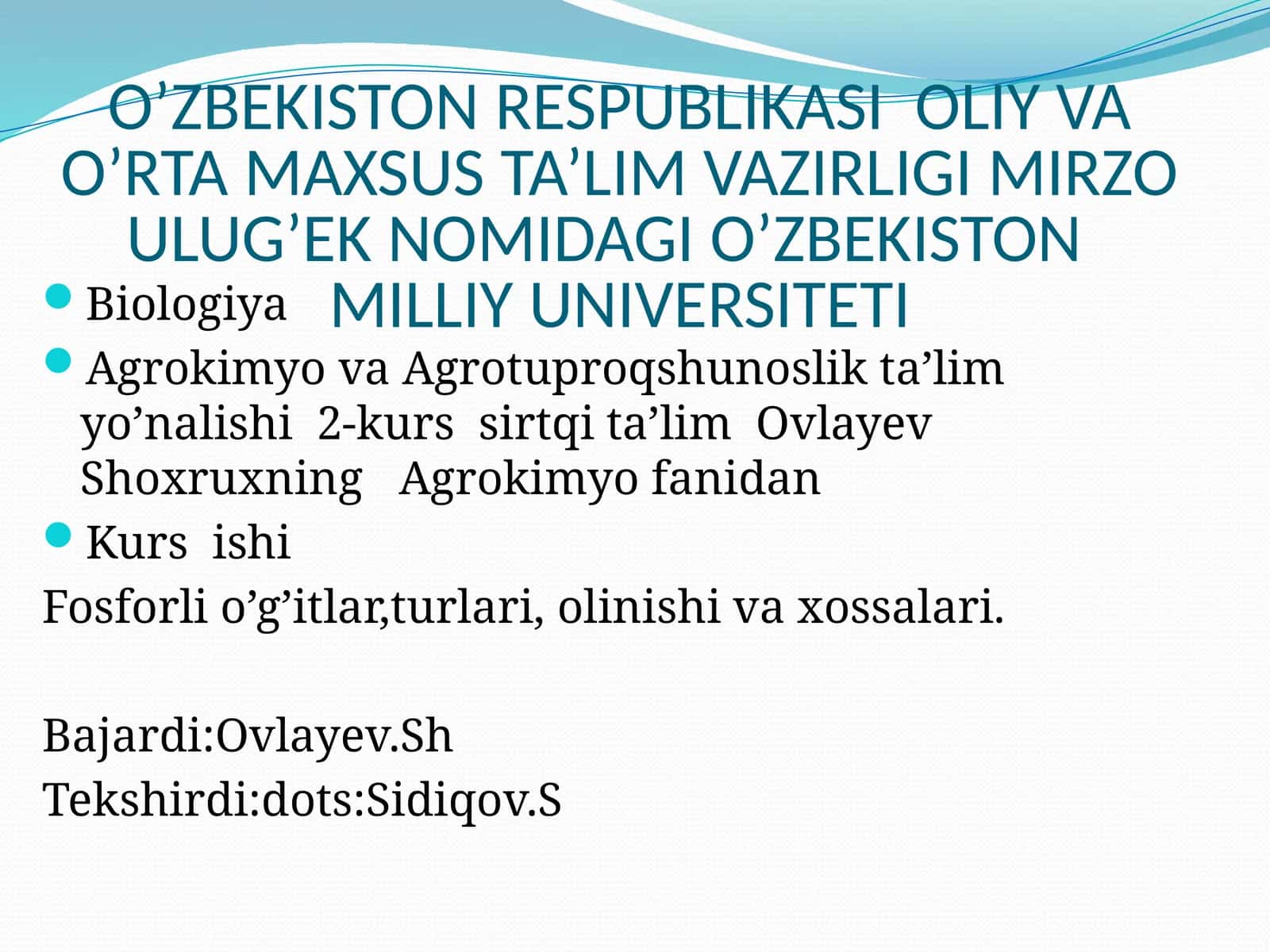 Agrokimyo va Agrotuproqshunoslik ta’lim yo’nalishi