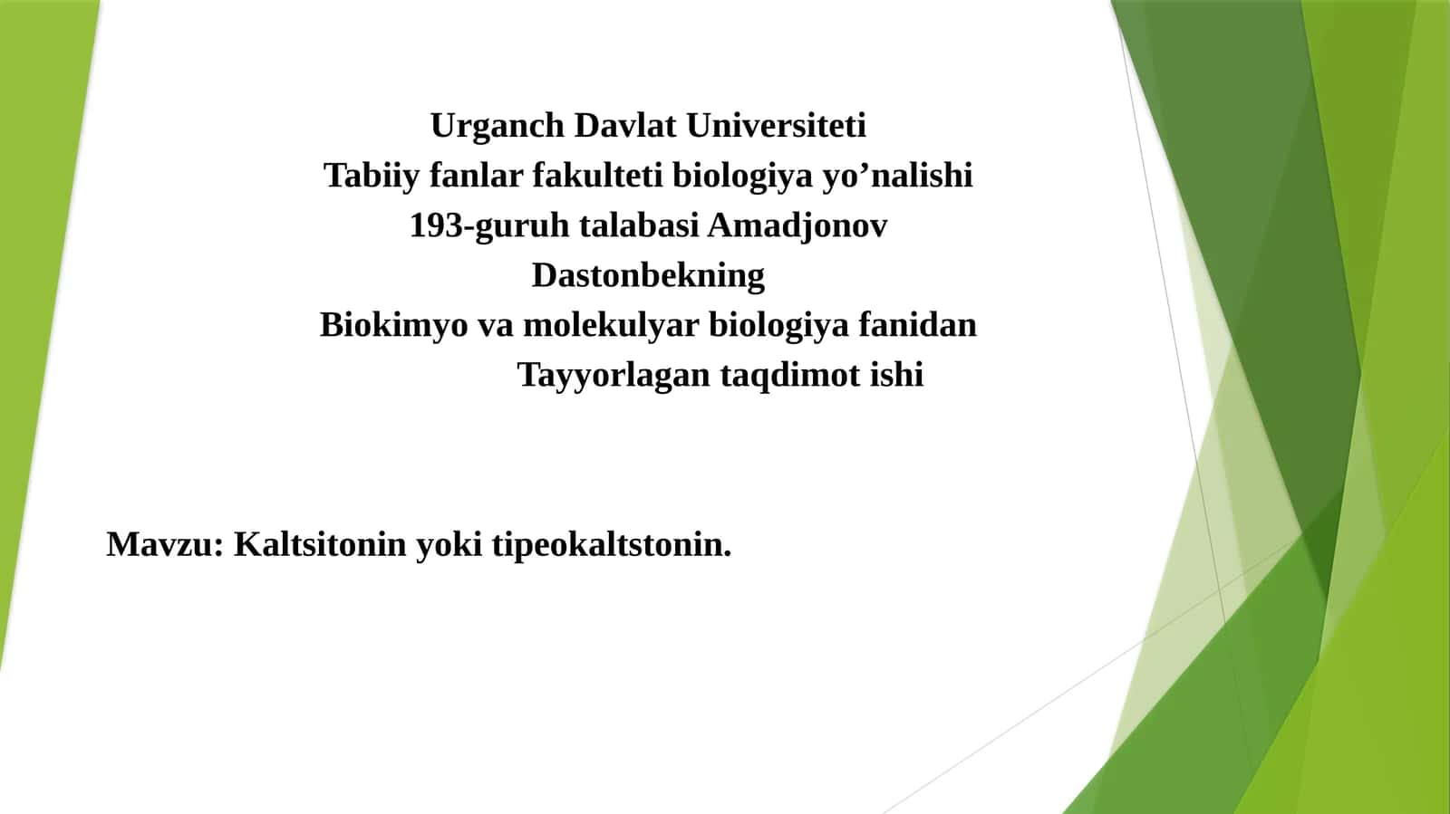 Kaltsitonin, Biokimyo va molekulyar biologiyadan tayyorlagan taqdimot