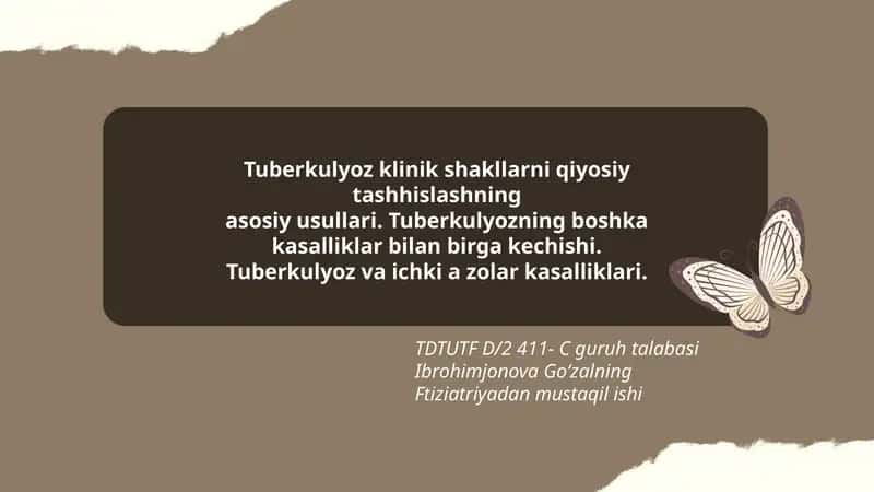 Tuberkulyoz klinik shakllarni qiyosiy tashhislashning