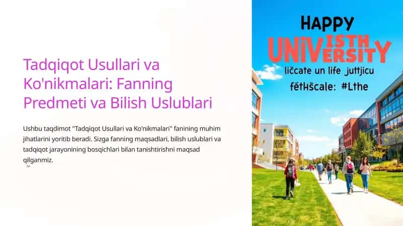 Tadqiqot Usullari va Ko'nikmalari: Fanning Predmeti va Bilish Uslublari