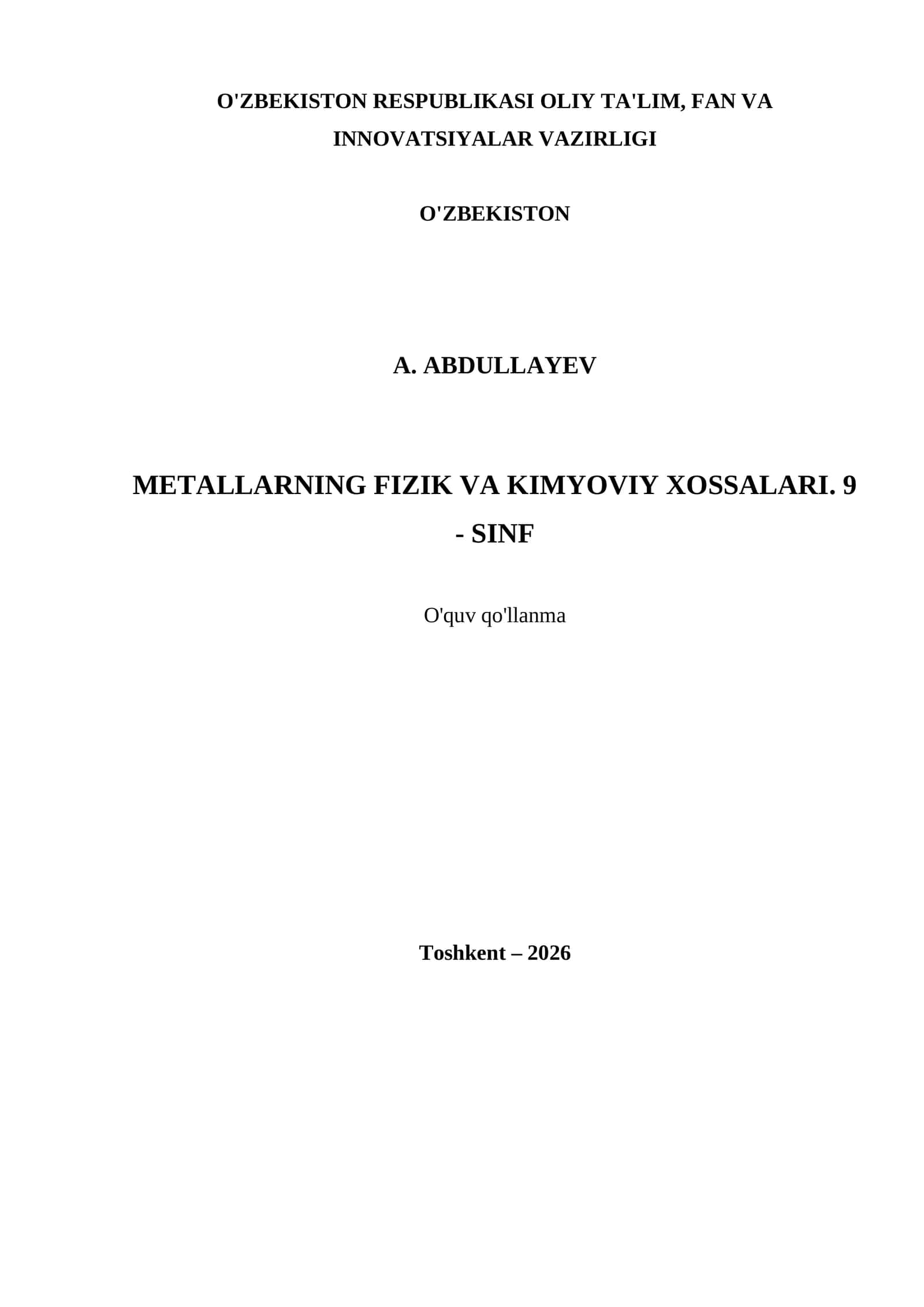 METALLARNING FIZIK VA KIMYOVIY XOSSALARI. 9 - SINF