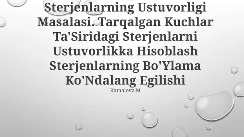 Turli xil yuklanish sharoitlariga duchor bo'lgan tuzilmalarining harakatlarini tahlil qilish