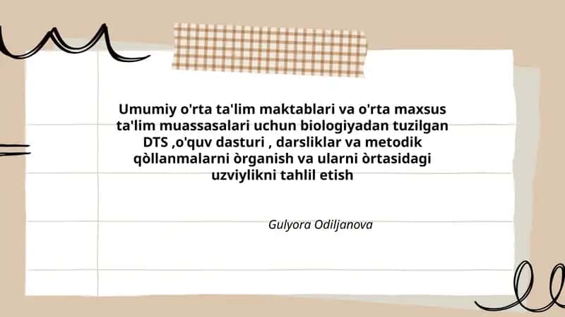 Biologiyadan tuzilgan DTS,o'quv dasturi