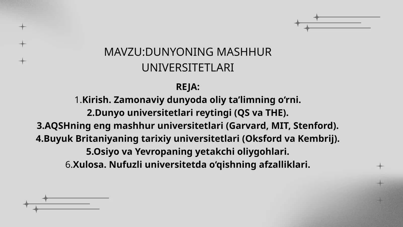 DUNYONING MASHHUR UNIVERSITETLARI