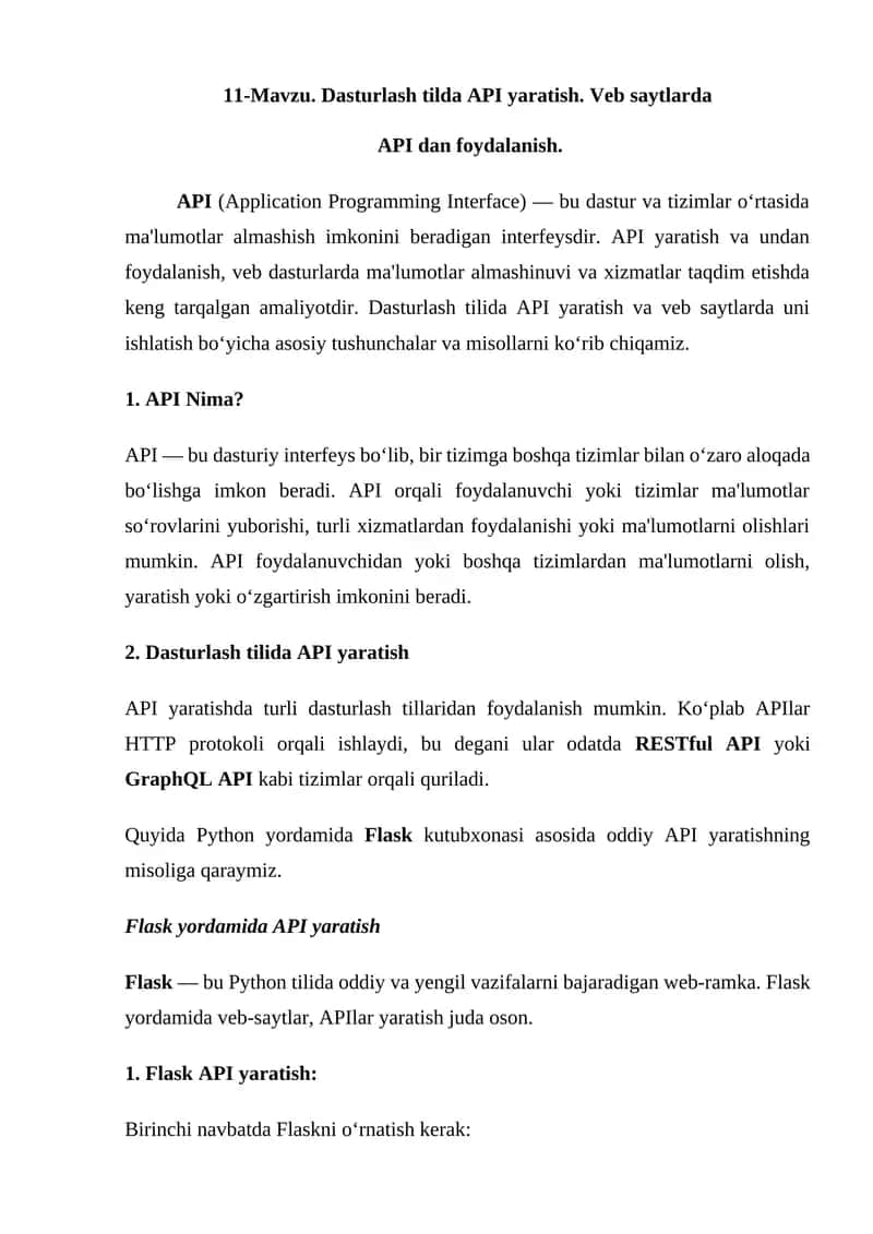 Dasturlash tilda API yaratish