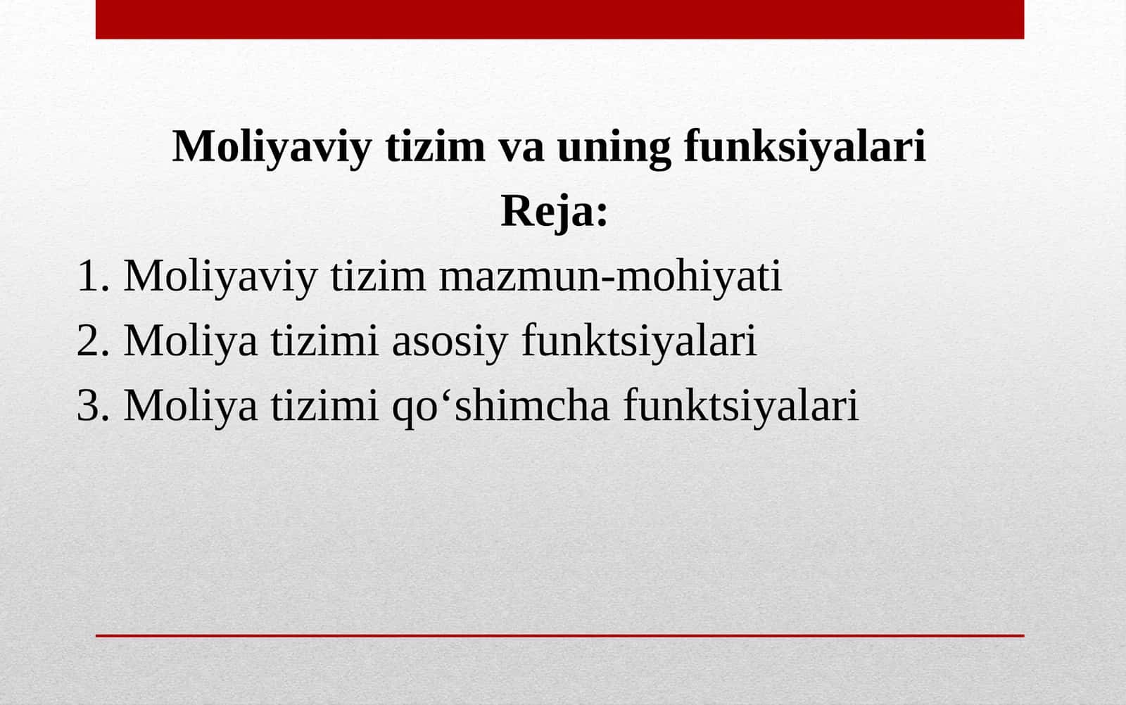 Moliyaviy tizim va uning funksiyalari