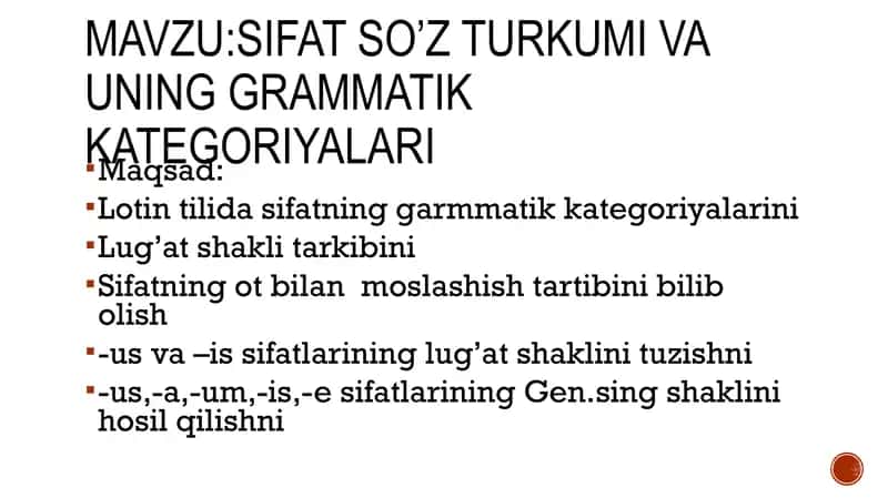 Lotin tili sifat so'z turkumi