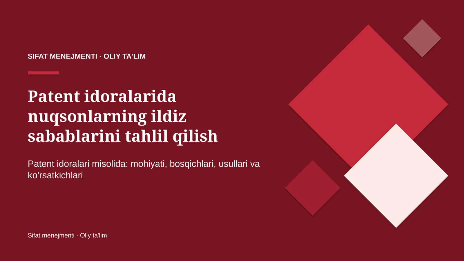 patent idoralarida nuqsonlarning ildiz sabablarini tahlil qilish 3931