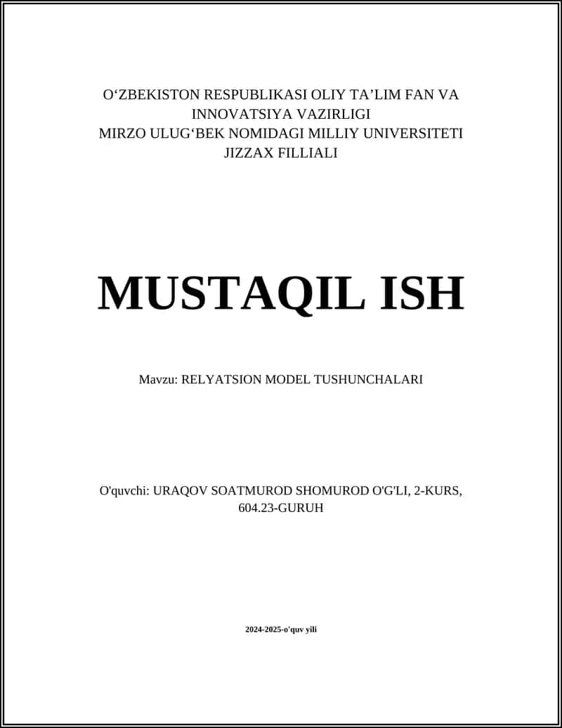 RELYATSION MODEL TUSHUNCHALARI