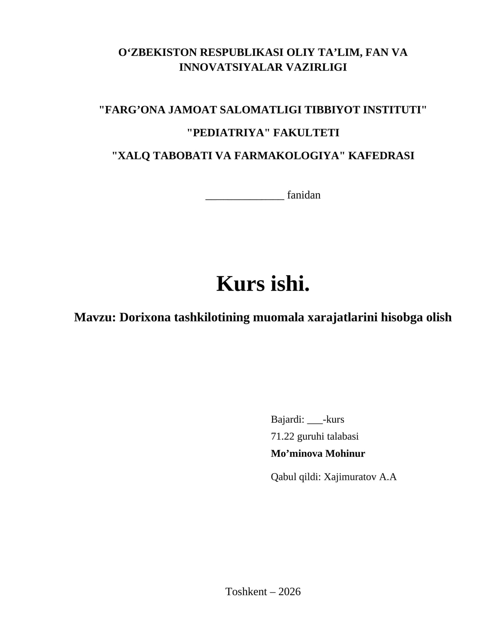Dorixona tashkilotining muomala xarajatlarini hisobga olish