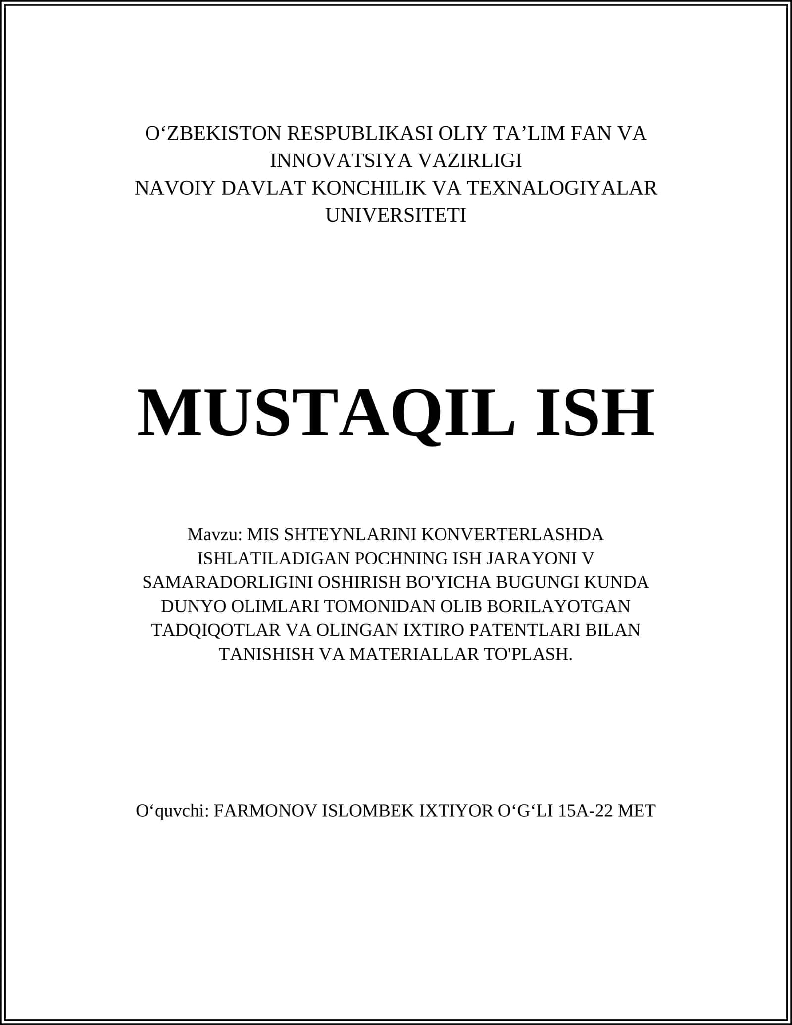 MIS Shteynlarini Konverterlash Texnologiyalari
