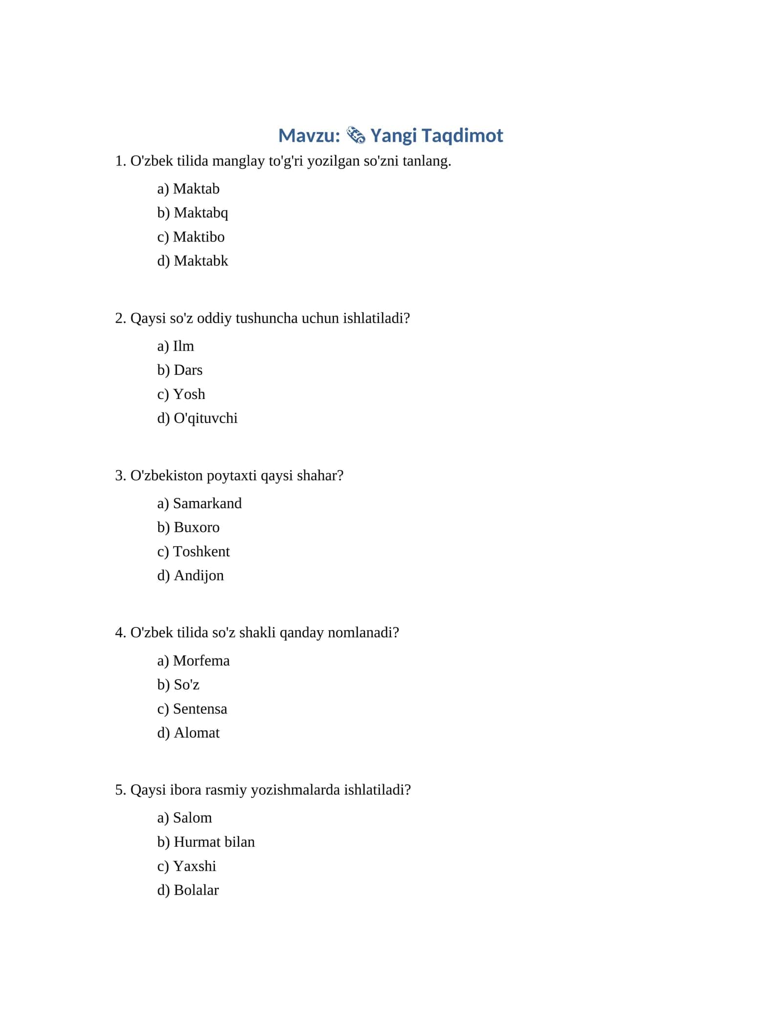 Mavzu: 🗞 Yangi Taqdimot