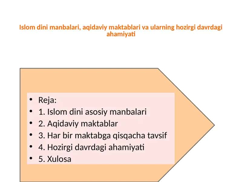 Islom dini manbalari, aqidaviy maktablari va ularning hozirgi davrdagi ahamiyati