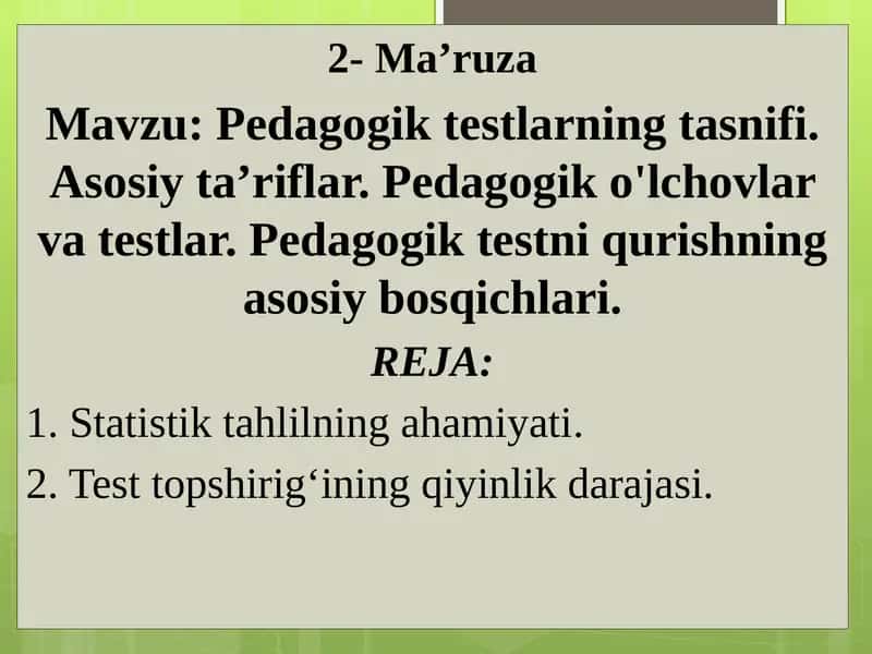 Pedagogiktestlarning tasnifi