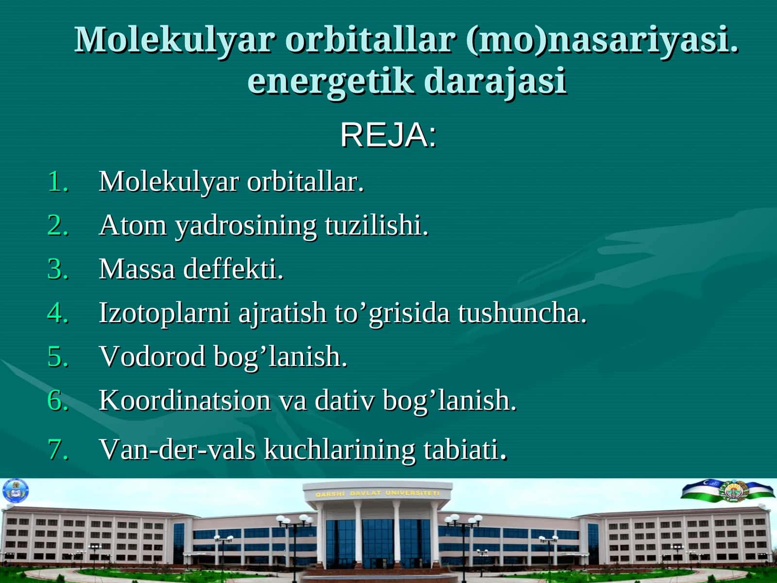 Molekulyar orbitallar (mo)nasariyasi. energetik darajasi