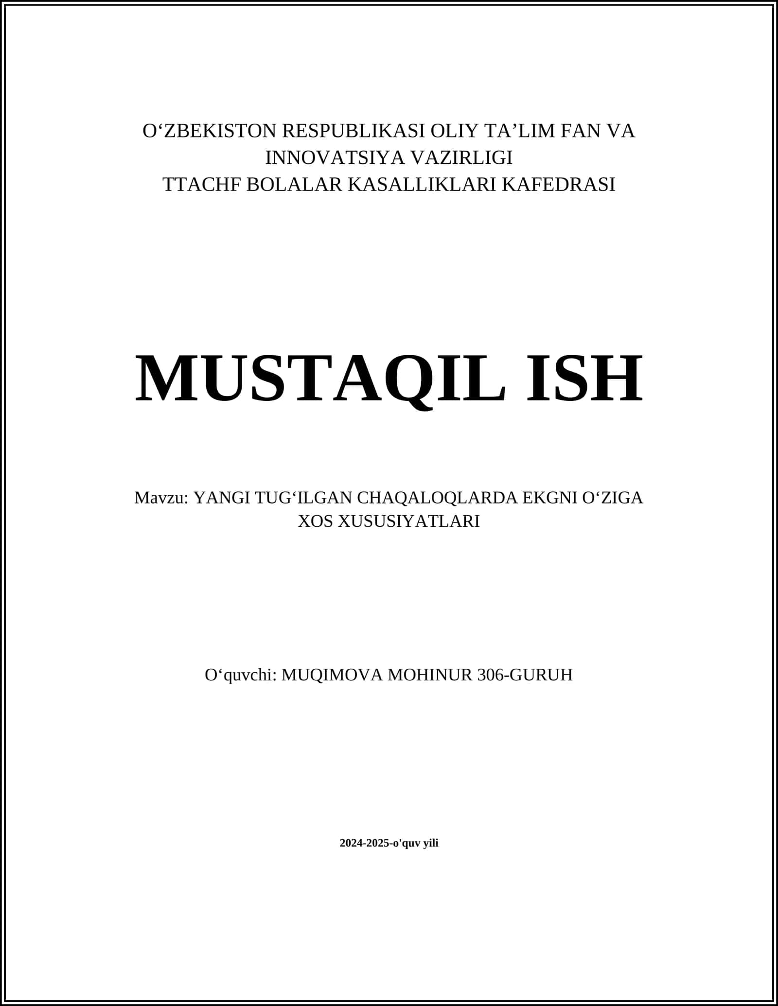 Yangi tugʻilgan chaqaloqlarda EKG asosiy parametrlari