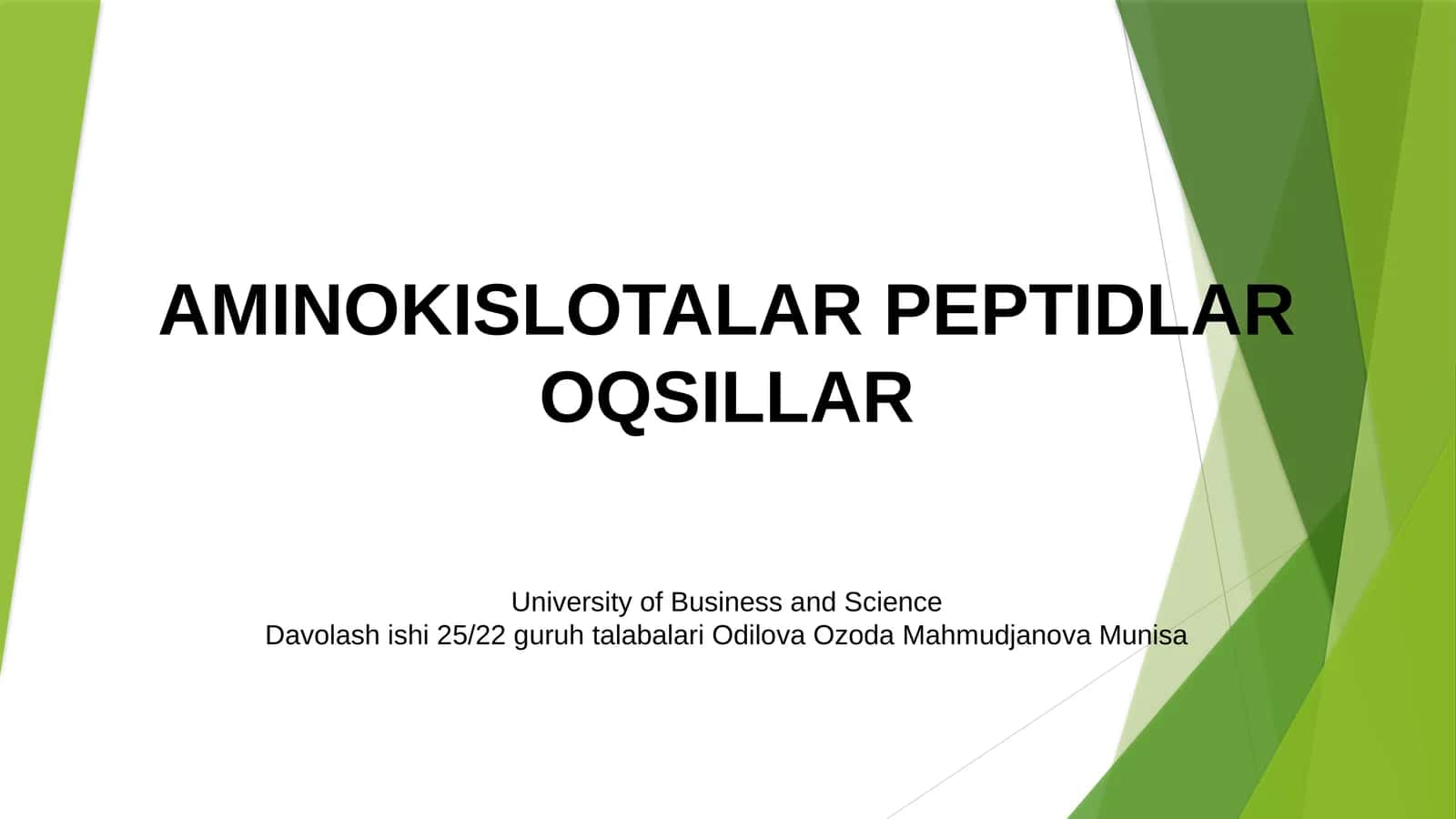 Aminokislotalar peptidlar oqsillar