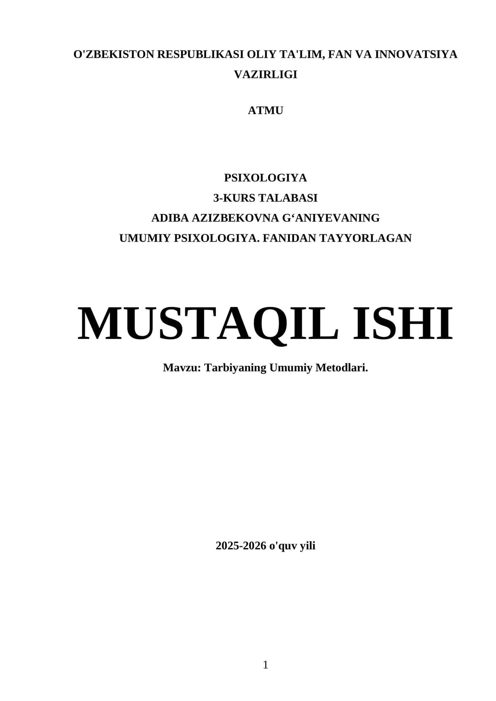 Tarbiyaning Umumiy Metodlari