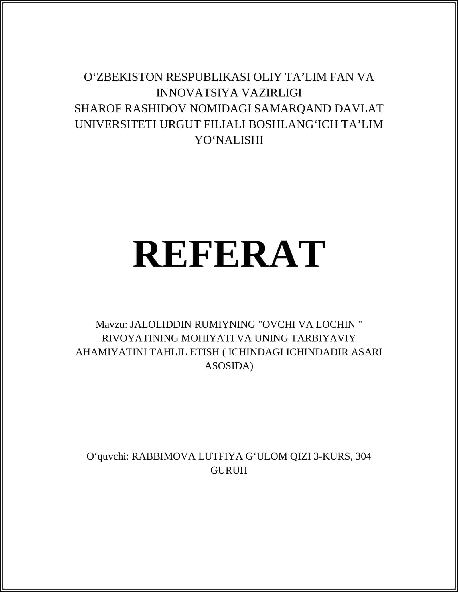 Ovchi va lochin rivoyati