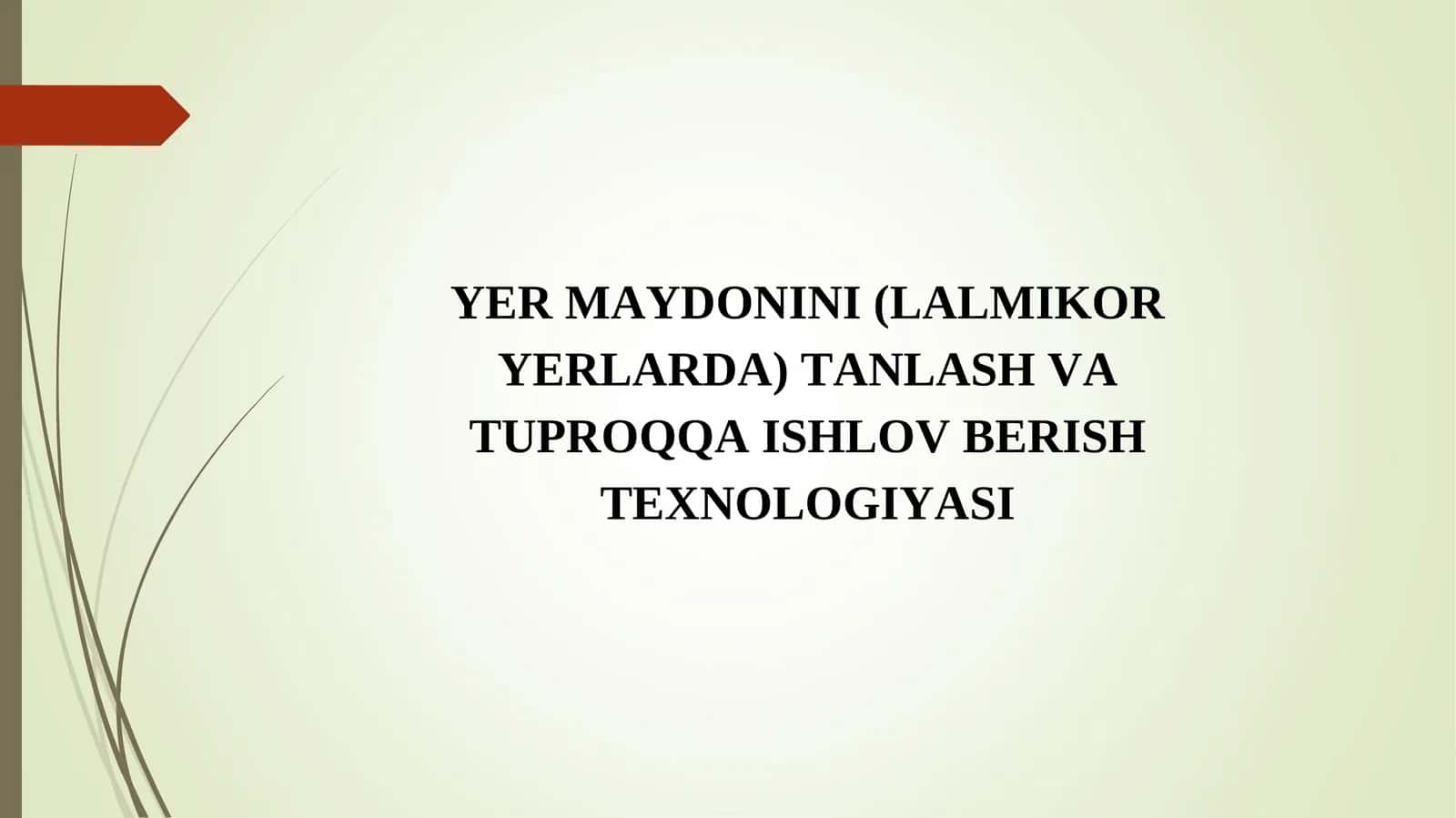 YER MAYDONINI (LALMIKOR YERLARDA) TANLASH VA TUPROQQA ISHLOV BERISH TEXNOLOGIYASI