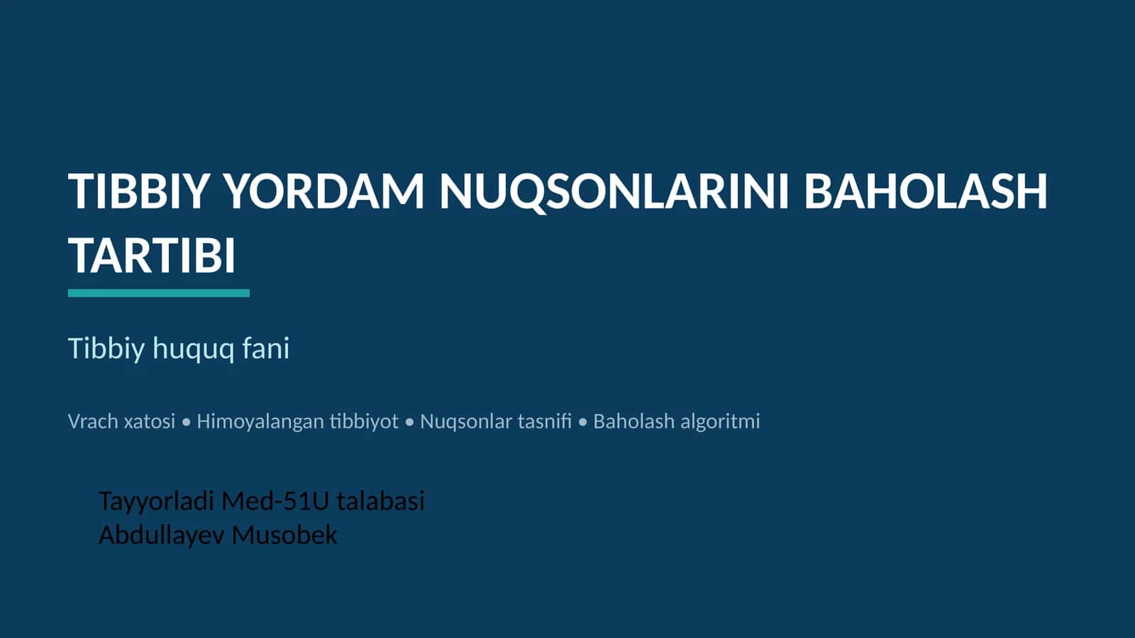 Tibbiy Yordam Nuqsonlarini Baholash Tartibi