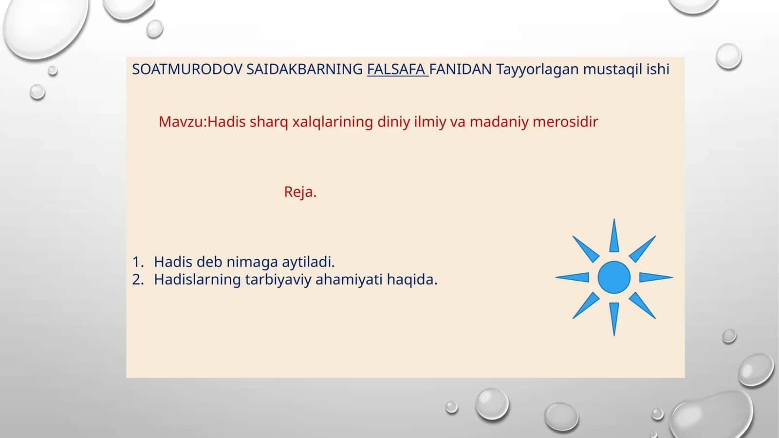 FALSAFAFANIDAN Tayyorlagan mustaqil ishi