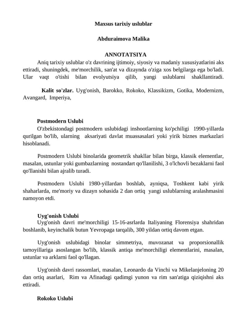 Maxsus tarixiy uslublar