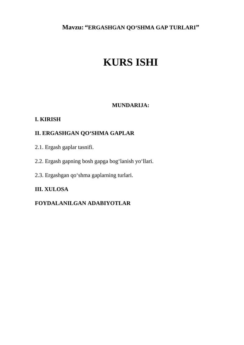 ERGASHGAN QO‘SHMA GAP TURLARI
