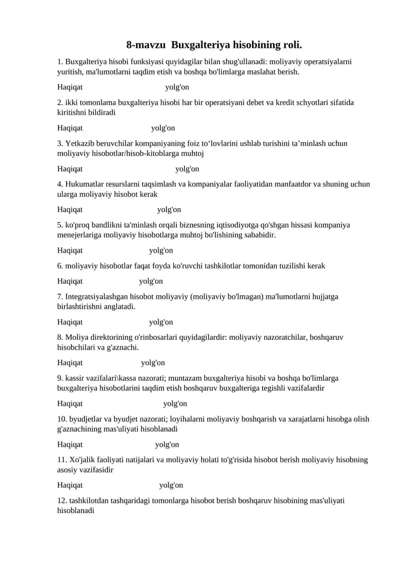 8-mavzu Buxgalteriya hisobining roli.