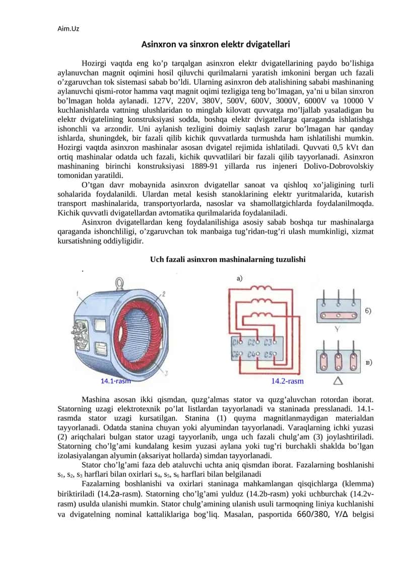 Asinxron va sinxron elektr dvigatellari