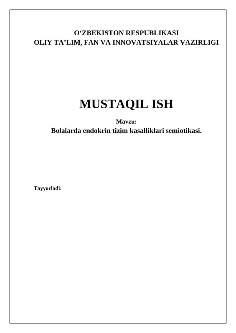 Bolalardagi endokrin kasalliklar semiotikasi