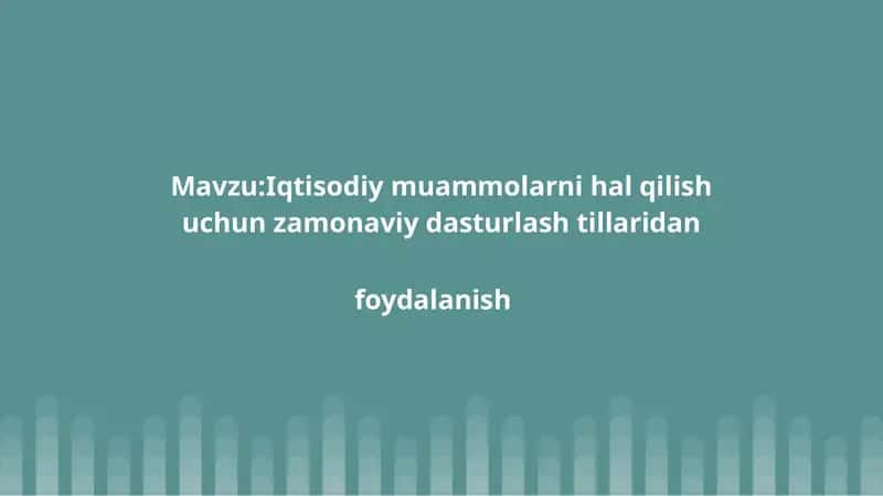 Iqtisodiy muammolarni hal qilish uchun zamonaviy dasturlashtillaridan foydalanish