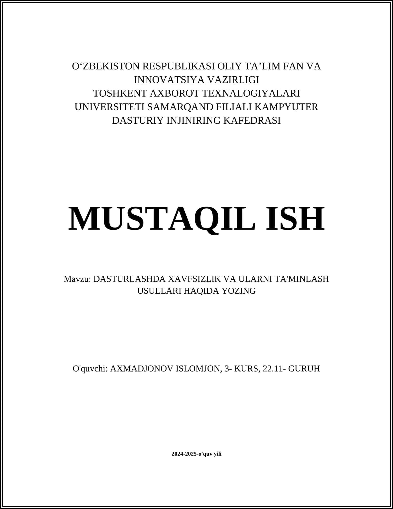 Dasturlashda Xavfsizlik va Ularni Ta'minlash Usullari