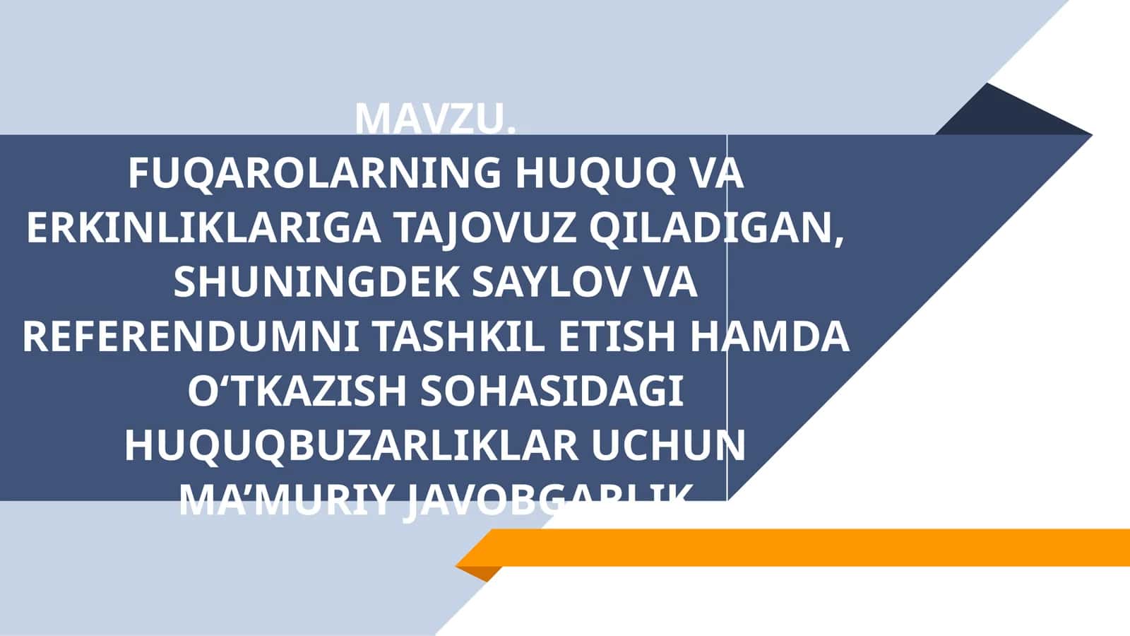 FUQAROLARNING HUQUQ VA ERKINLIKLARIGA TAJOVUZ QILADIGAN,SHUNINGDEK SAYLOV VA REFERENDUMNI TASHKIL ETISH HAMDA O‘TKAZISH SOHASIDAGIHUQUQBUZARLIKLAR UCHUN MA’MURIY JAVOBGARLIK