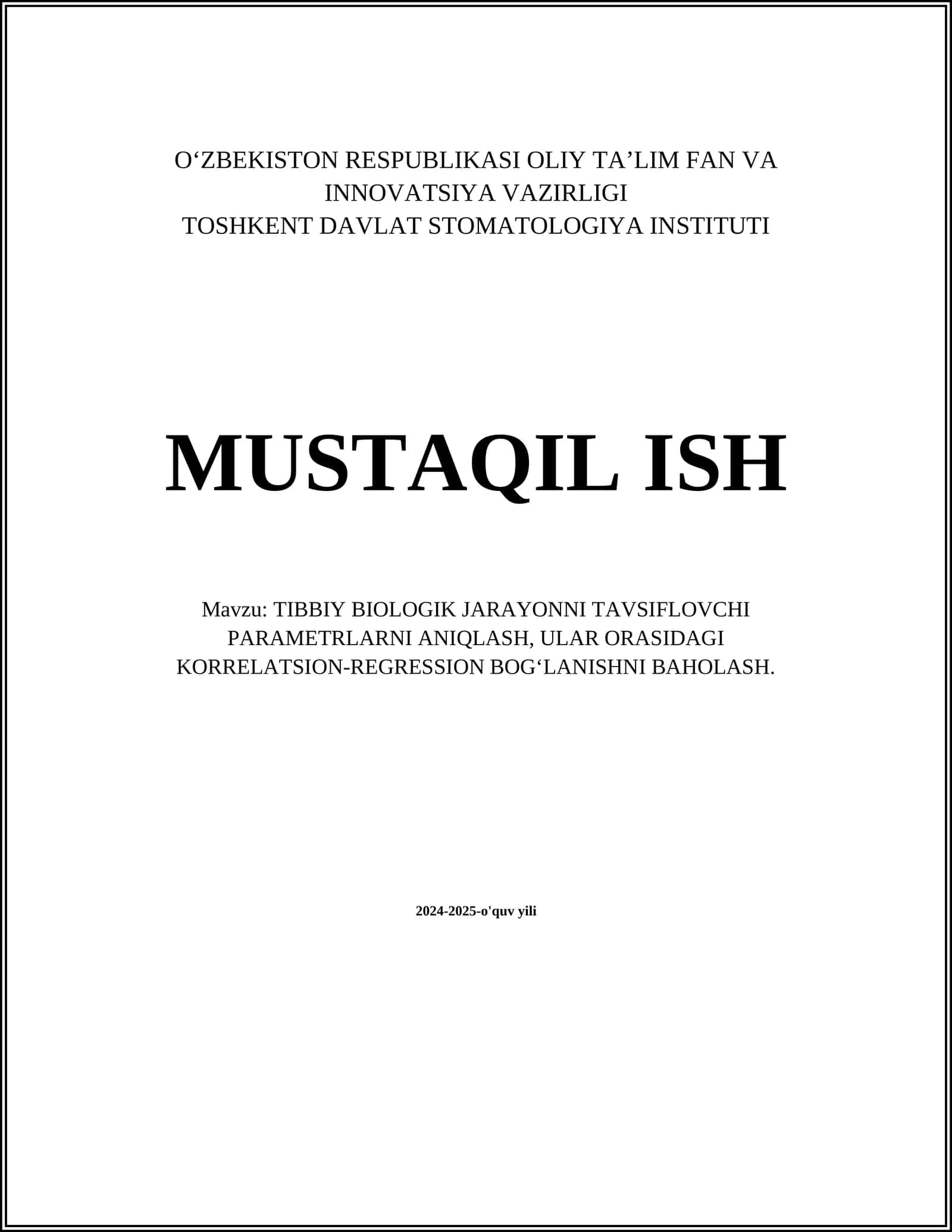 TIBBIY BIOLOGIK JARAYONNI TAVSIFLOVCHI PARAMETRLARNI ANIQLASH