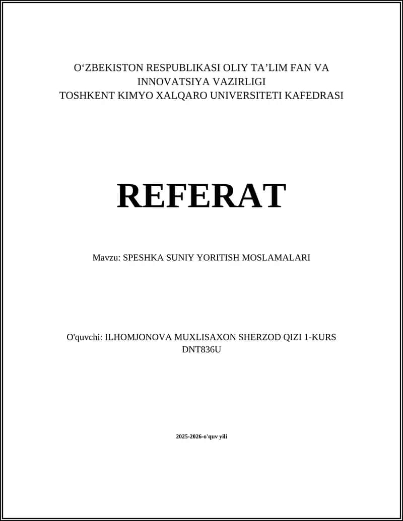 SPESHKA SUNIY YORITISH MOSLAMALARI