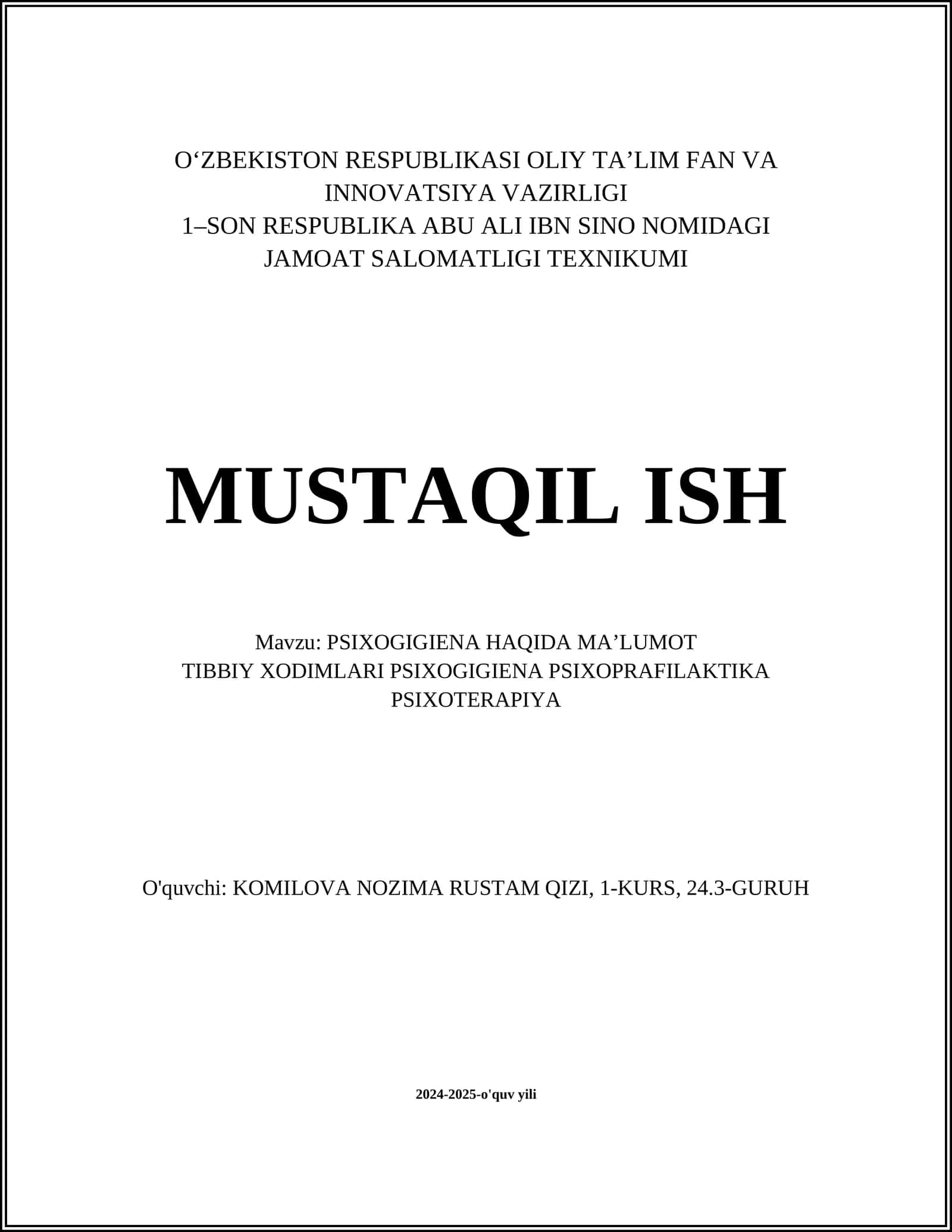 PSIXOGIGIENA HAQIDA MA’LUMOT