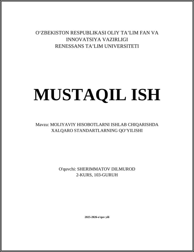Xalqaro moliyaviy hisob standartlarini (IFRS) qabul qilish
