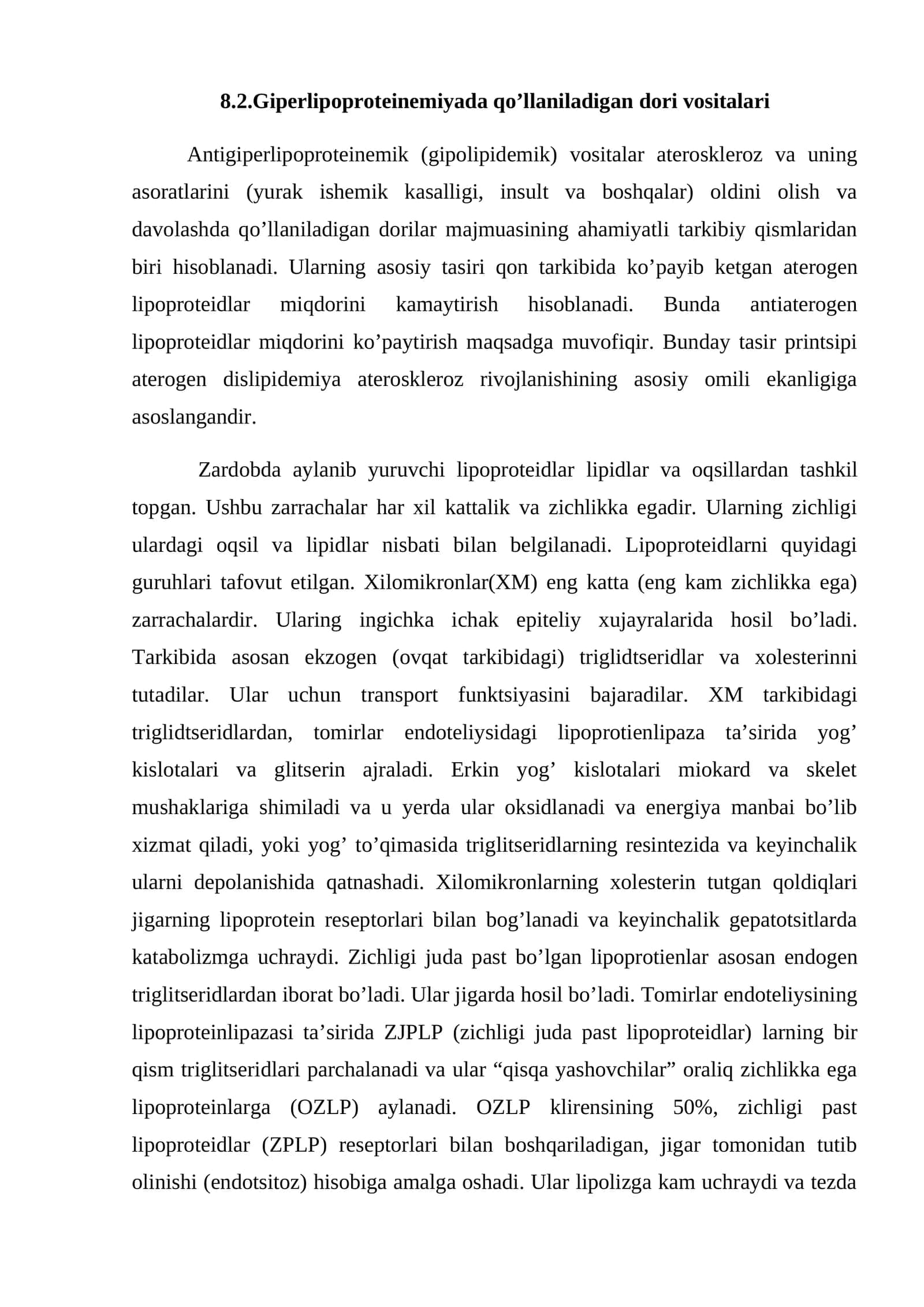 Giperlipoproteinemiyada qo’llaniladigan dori vositalari