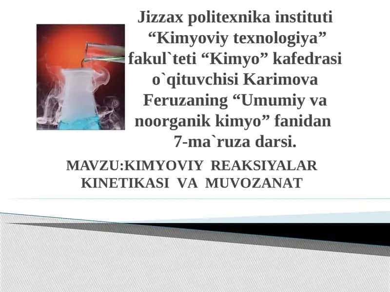 Kimyoviy Reaksiyalarkining Kinetikasi va Muvazanati
